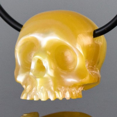 12.13mm Human Skull Bead Carved Golden Mother-of-Pearl Horizontal drilled 2.18g