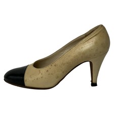 CHANEL Cream Black Leather Women's Pumps