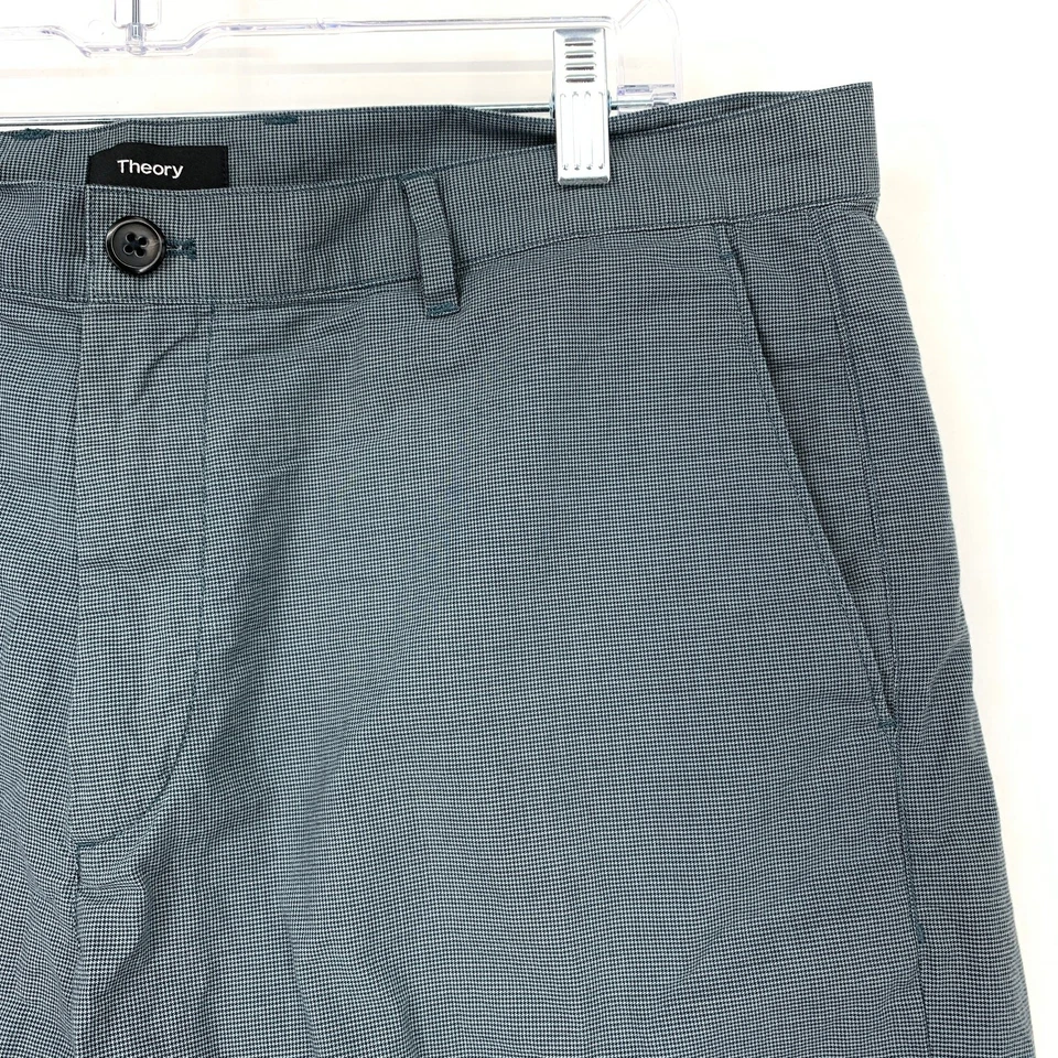 Pantalones Cortos Theory Zaine Algodón Elástico Para Hombre Talla 36 Azul Pata de Gallo Delgados Corte Recto Foto 3 de 4