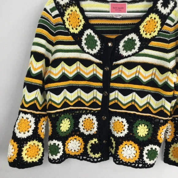Kate Spade Daisy Black and Yellow Crochet Sweater Cardigan womens size Large NWT image 2
