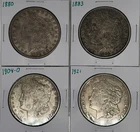 1880 1883 1904-O 1921 Morgan Dollar Lot of 4