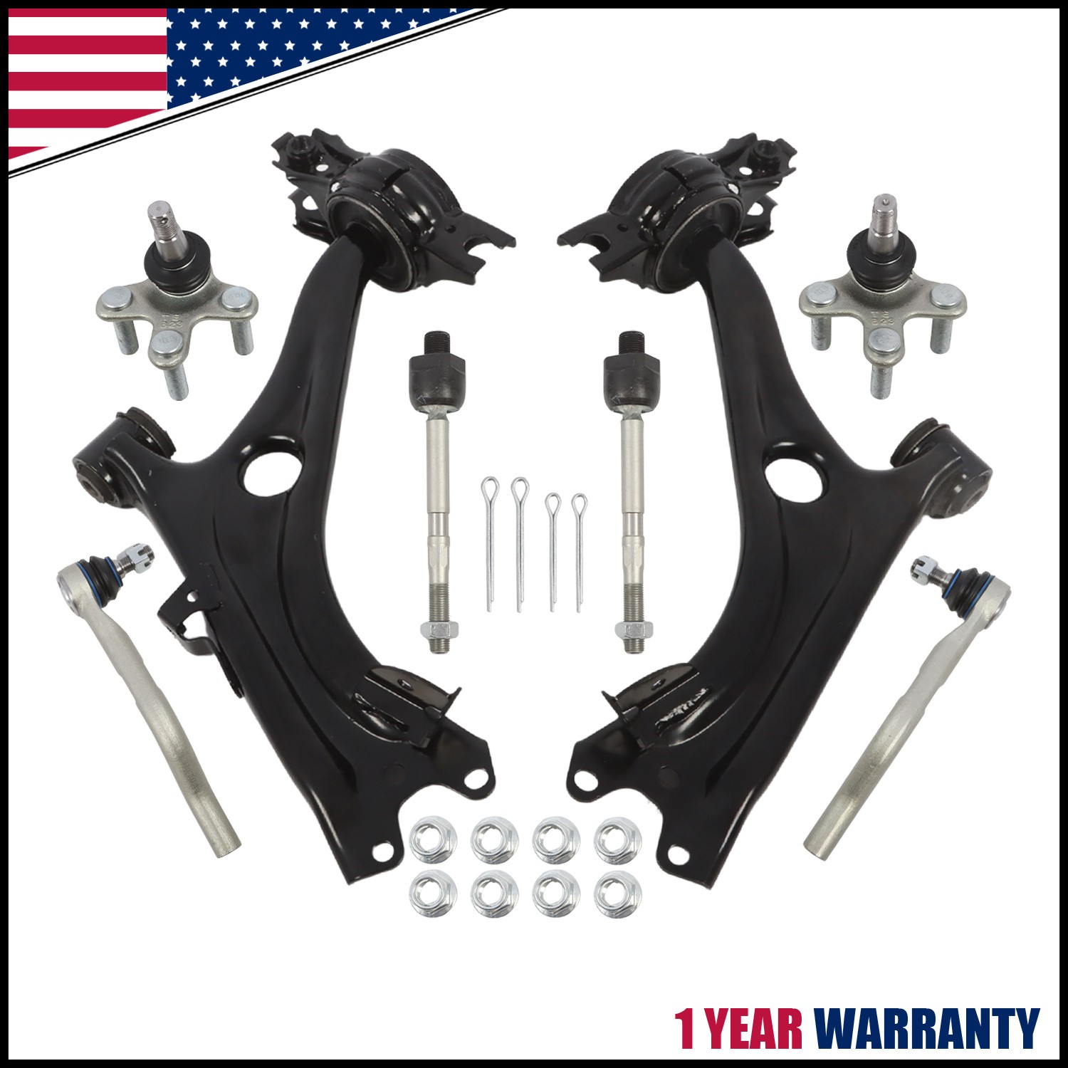 Front Lower Control Arms w/Ball Joints Tie Rod Ends for 2016 - 2019 Honda Civic