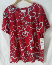 NWT Alfred Dunner Women’s XL Top Red White Heart Rope Nautical Shirt