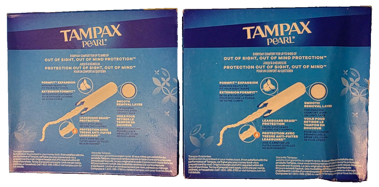 Tampax Pearl Tampons 18-Regular 16-Super Absorbency 34 Tampons x 2 Boxes = 68