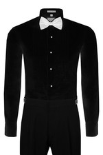 Men's Solid Black Tuxedo Dress Shirt Wingtip Collar With Bow-Tie L