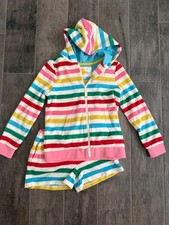 EUC Mini Boden Colorful Striped Terry Swim Cover-up Hoodie Shorts Girls 9-10 Y