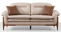 3-Sitzer Sofa Weich Leder Beige Modern Bequem Holzelemente Stilvoll