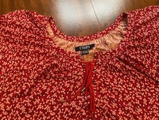 Chaps Plus 3X Red Print Lace-Up Knit Tunic Top w/Flutter Short Sleeves