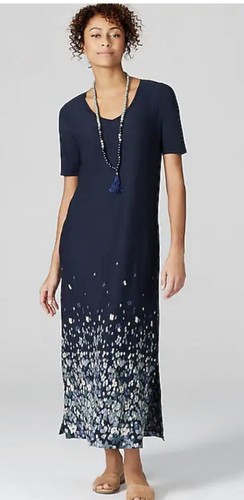 J.Jill Pure Jill Dress Maxi Blue Border Print Short Sleeve short dress Sz S tall - Picture 9 of 9