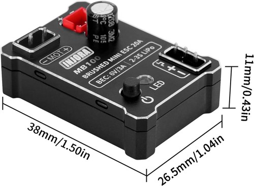 INJORA MB100-R80 20A Brushed Mini ESC for 1/24 1/18 RC Crawler Upgrade - Picture 2 of 5
