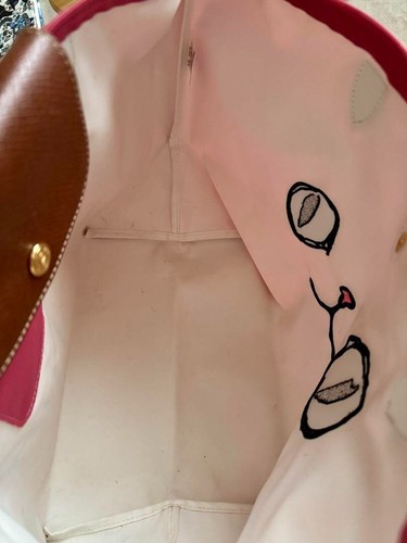 Rare LONGCHAMP Le Pliage MIAOU Cat Tote Bag Pink Nylon Leather Authentic Used - Picture 6 of 11
