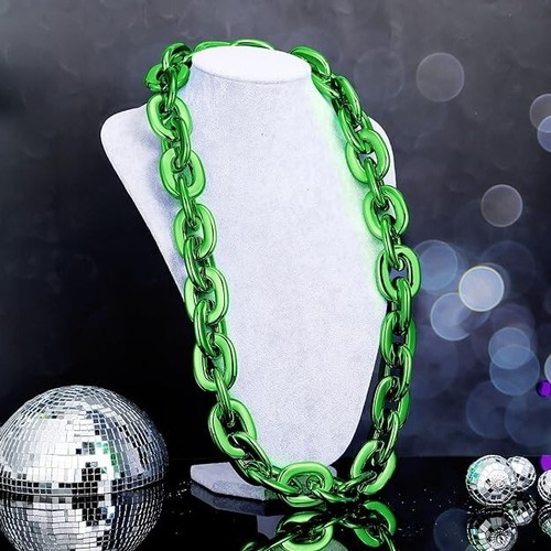 Green Hip Hop Large Acrylic Thick Plastic Cuban Link Chain Necklace 32in 80cm - Picture 5 of 9