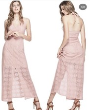 NWT Guess Size 2 Emery Pink Lace Halter Front Slit Evening Long Maxi Dress Boho