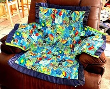 VTG Handmade Tropical Fish Chair Recliner Cover Turtle Scuba Wall Hangiing READ