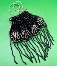 Christmas Ornament Beaded Black Velvet Evening Bag Coin Purse