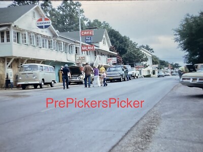 Vintage Photo Slide Standard Gas Station Arcade B&C Grocery Old Cars Volkswsgen