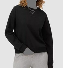 Champion Womens Black Fleece Logo Crewneck Sweatshirt Sweater Size L