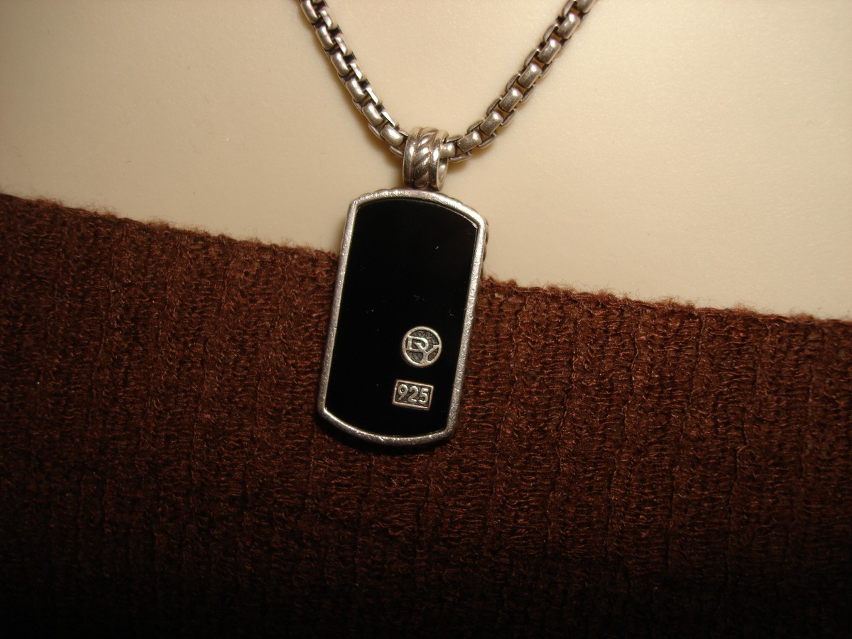 DAVID YURMAN SET STERLING SILVER BLACK ONYX MEN'S NECKLACE DOG TAG