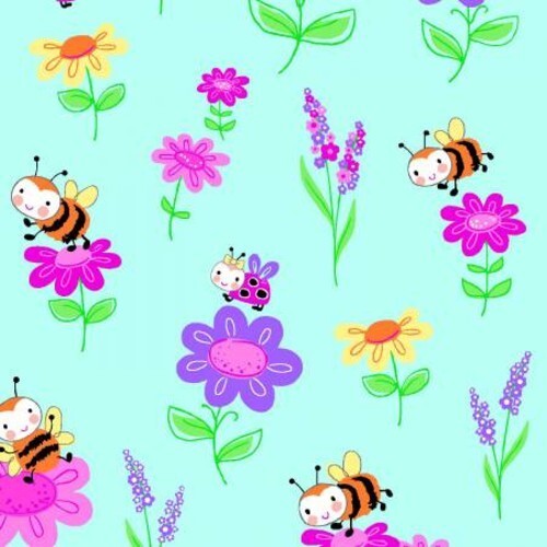 Blue Bugs & Flowers Flannel 0796-11 100% Cotton FABRIC priced by the Yard - Picture 1 of 1