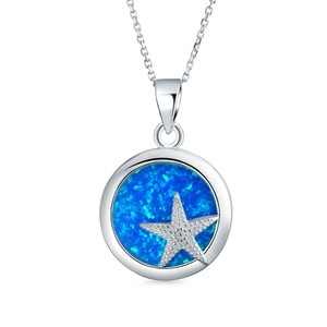 opal starfish sterling circle pendant created necklace silver