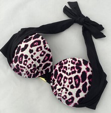 Little Mistress Black Leopard Print Padded Bikini Top - Size 32C - Brand New