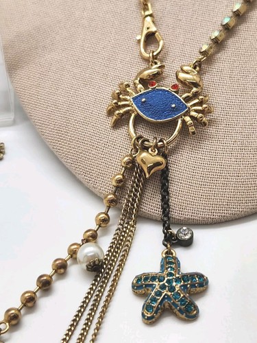 Betsey Johnson Vintage Mermaid's Tale Blue Crab Necklace & Mismatch Earrings Set - Picture 6 of 23
