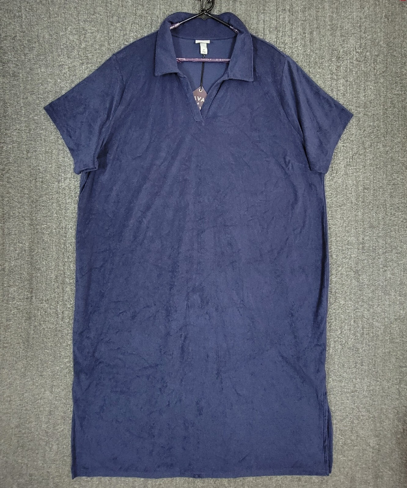 Ava & Viv Dress Womens 4X Blue Maxi Terry Cloth Short Sleeve Collared eBay