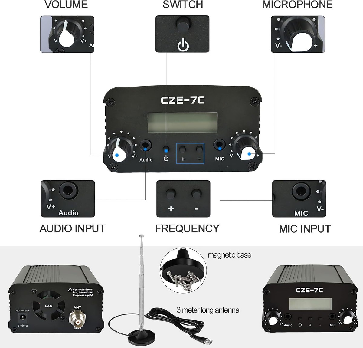 7W 1W FM Transmitter for Church Long Range FM Broadcast
