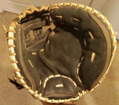 Vinci Leather Catcher's Mitt Glove. RHT Adult. Blue/White. Vintage