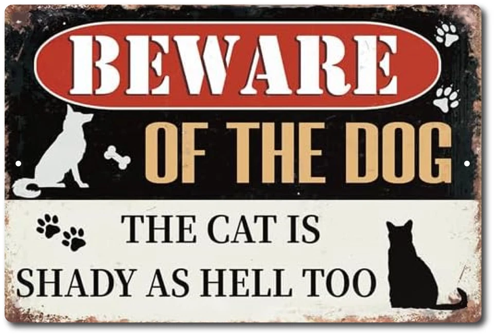 *BEWARE OF DOG SHADY CAT SIGN* 8"X12" METAL USA MADE NO TRESPASSING FUNNY SIGN - Image 3 of 4