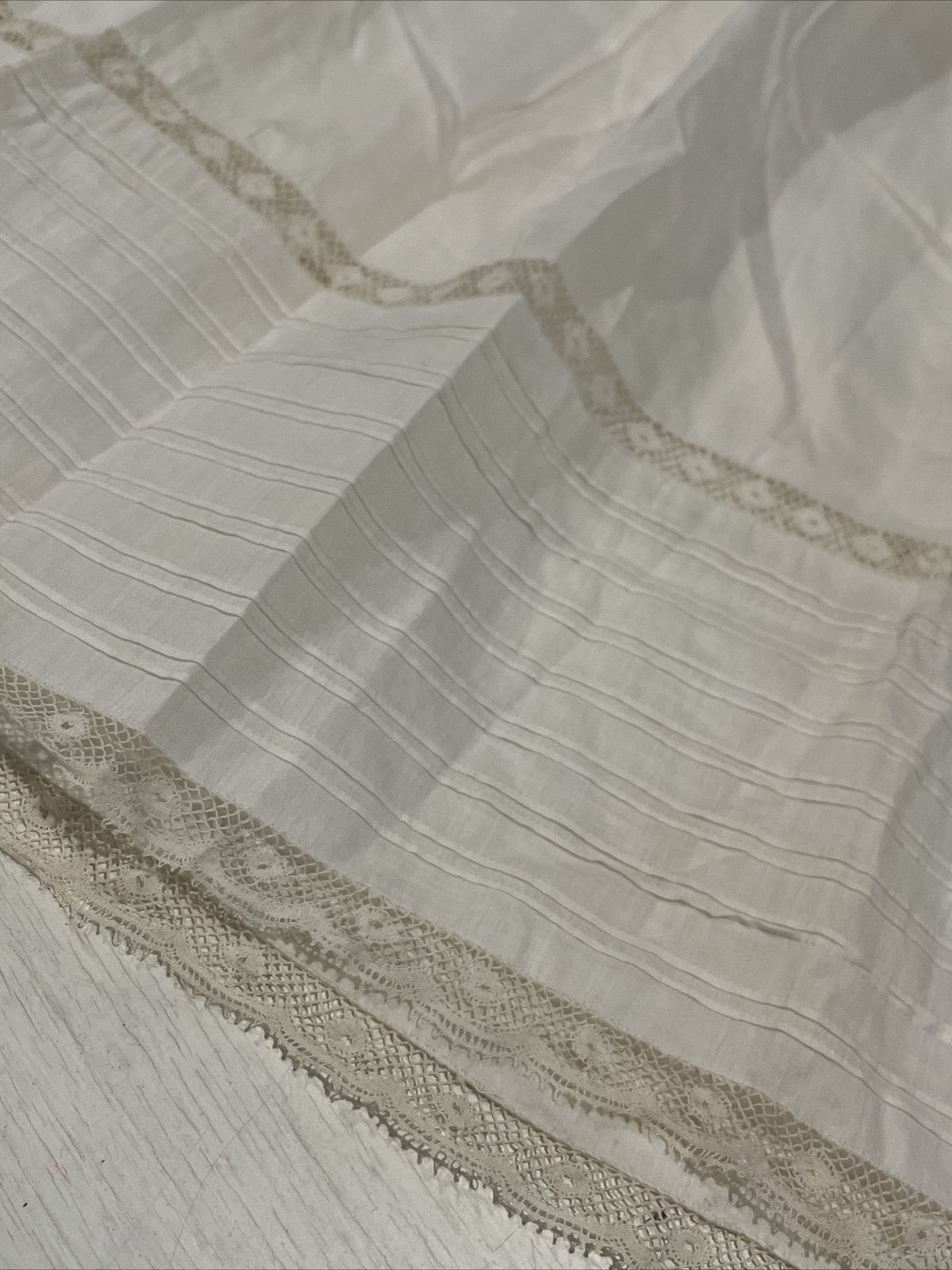 Antique Hand Sewn Baby Christening Gown Ivory W/ Lace… Gem