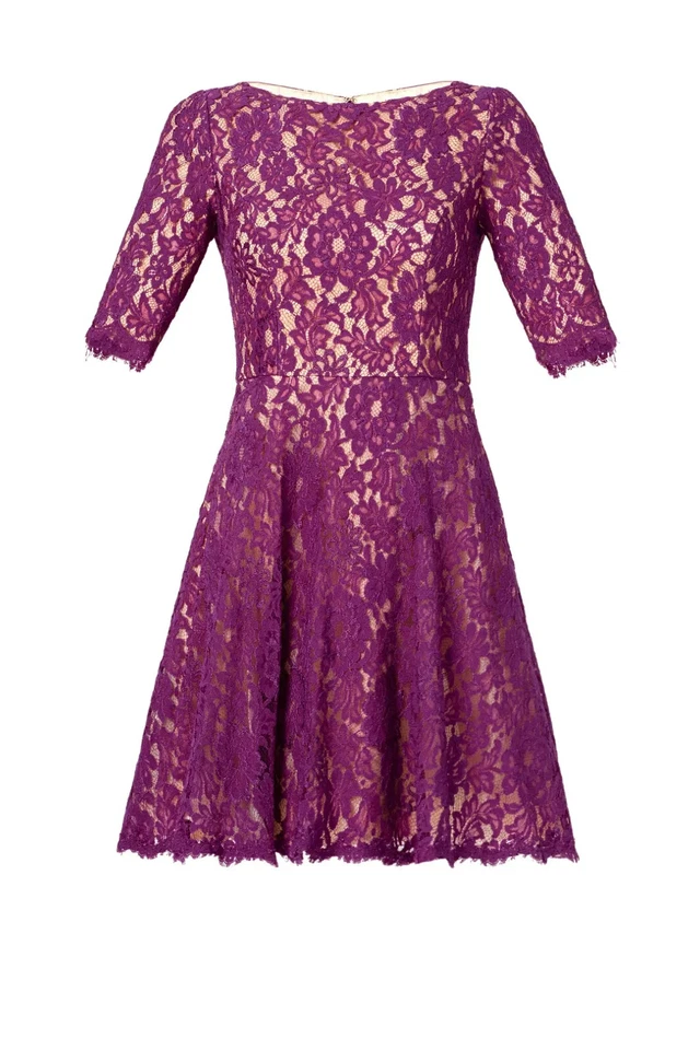 Vestido de cóctel ML Monique Lhuillier granate púrpura manga 1/2 encaje línea A 10 $498 Foto 4 de 4