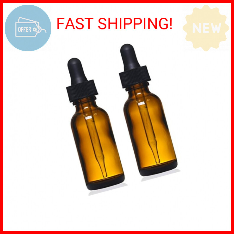 Amber Glass Bottles with Eye Droppers (1 oz, 2 pk) For Essential Oils, Colognes