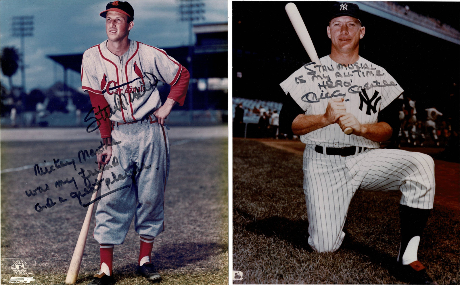 Mickey Mantle & Stan Musial Autographed Inscribed 8x10 Photo Set AMCo LOA 25333