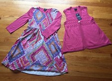 NWT Chaps Ralph Lauren Sz 16 Pink Cotton Hippie Dress W/Sleeveless Sweater Vest