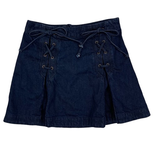 Denim Lace Up Skirt 6 Dark Pleated 