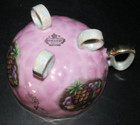 Vintage ROYAL HALSEY 3 Footed Tea Cup & Saucer Fruit Purple Roses Iridescent — photo 7