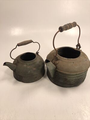 2 Vintage Copper Kettle Pot Rustic Patina Primitive Farm Barn Decor Prop