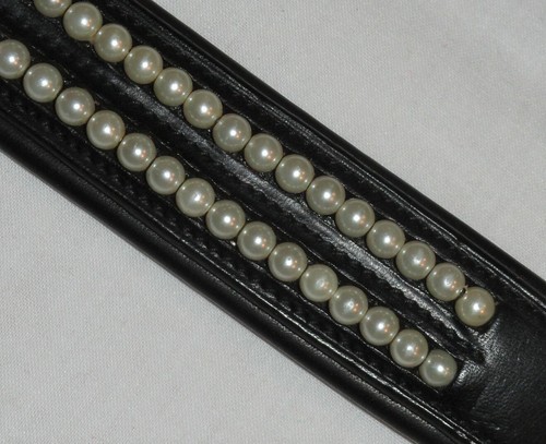 NOS Vespucci Weymouth Cob Size Leather Brow Band With Double Row Of 6mm Pearls - Picture 7 of 12