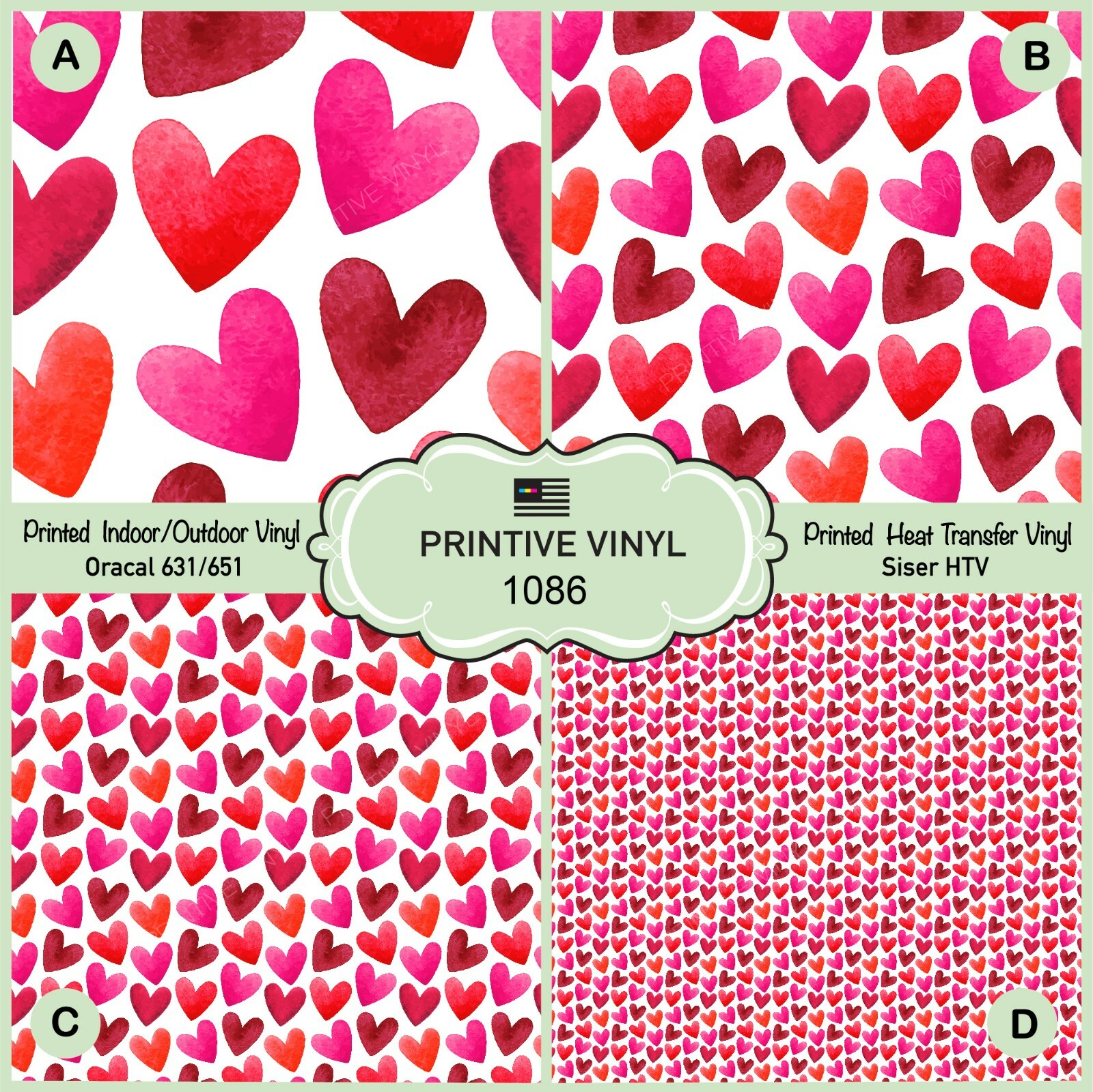 Watercolor Pink Heart Patterned HTV, Adhesive Vinyl, Heat Transfer Vinyl 1086