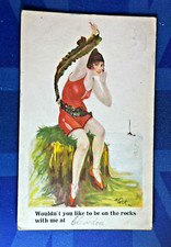 Saucy Arthur Butcher Comic Postcard 1920 Bathing Beauty BE ON THE ROCKS WITH ME