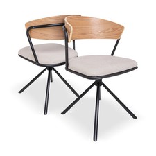 Seul - Set di 2 sedie in metallo, legno massello e tessuto, girevole 360°
