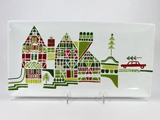 Crate & Barrel YULE TOWN 15" Rectangular Serving Platter Tray Christmas Village