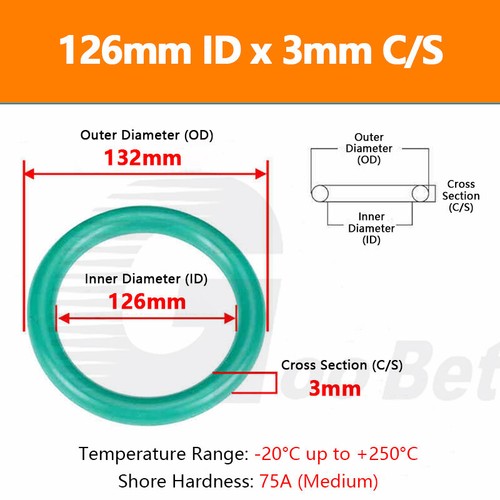 Metric FPM FKM Rubber O-Rings 3mm Cross Section 2mm to 389mm ID 75 Shore A Green - Picture 130 of 183