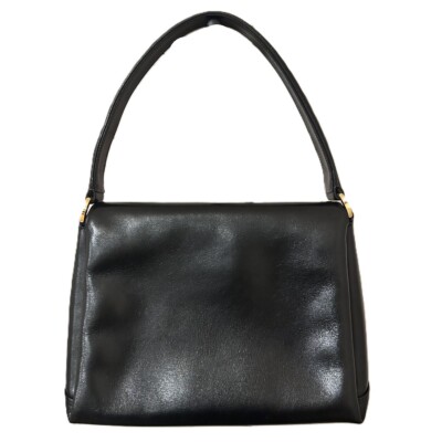 Vintage GUCCI G Turn Lock Hand Bag Purse Leather Gold Black