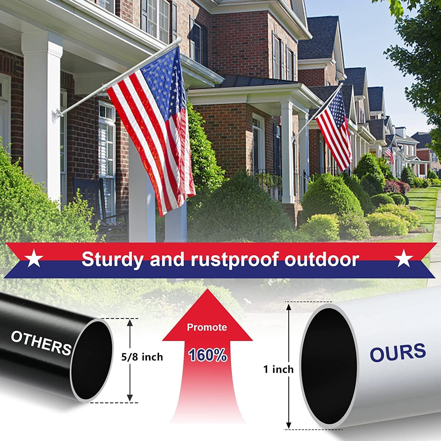 Flag Pole Holder for outside House - 5Ft Heavy Duty Stainless Steel House Flag P