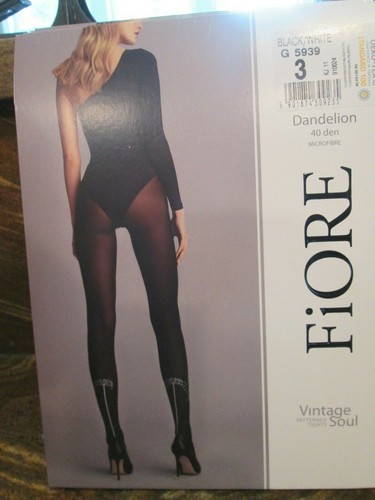 FIORE PUSTEBLUME BLUMENSTIEL 40 DEN STRUMPFHOSE PANTYHOSE 3 GRÖßEN SCHWARZ-WEISS - Bild 7 von 9