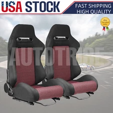 1Pair Universal Black  Vinyl Adjustable Reclinable Racing Seats w/ Sliders