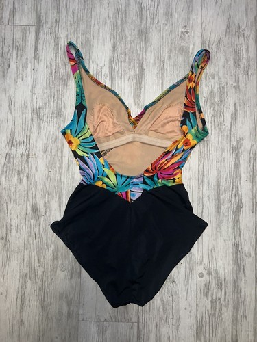 Vintage CATALINA Swimsuit Bathing Suit 1970-80s sz 10 Swimwear Black Floral - Picture 2 of 7