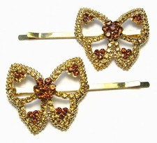 2 LARGE BUTTERFLY AUSTRIAN RHINESTONE CRYSTAL HAIR CLIPS BARRETTE BODYPIN -CINN